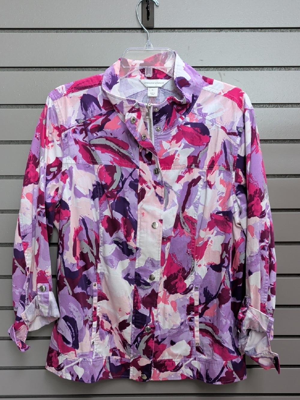Christopher & Banks Pink and Purple Floral Button Jacket
